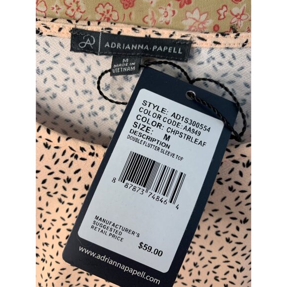 NWT Adrianna Papell Sz M Womens Flutter Short Sleeve Top Leaf Print Pink 8441 - Picture 4 of 6